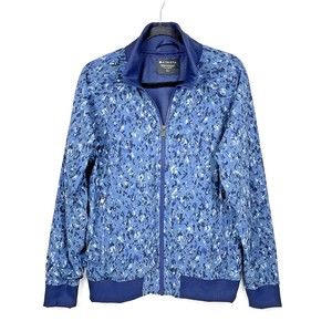 Athleta Brooklyn Bomber Jacket II Blue Full Zip Pockets Mock Neck Women's M (A8)